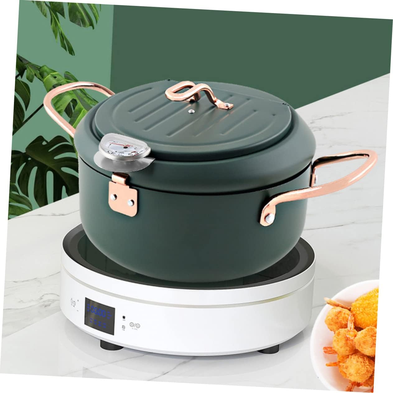 OUNONA Japanese Tempura Fryer Pot Nonstick Deep Fryer Thermometer Portable Oil Frying Pan for Home Cooking for Frying Tempura and Other Foods