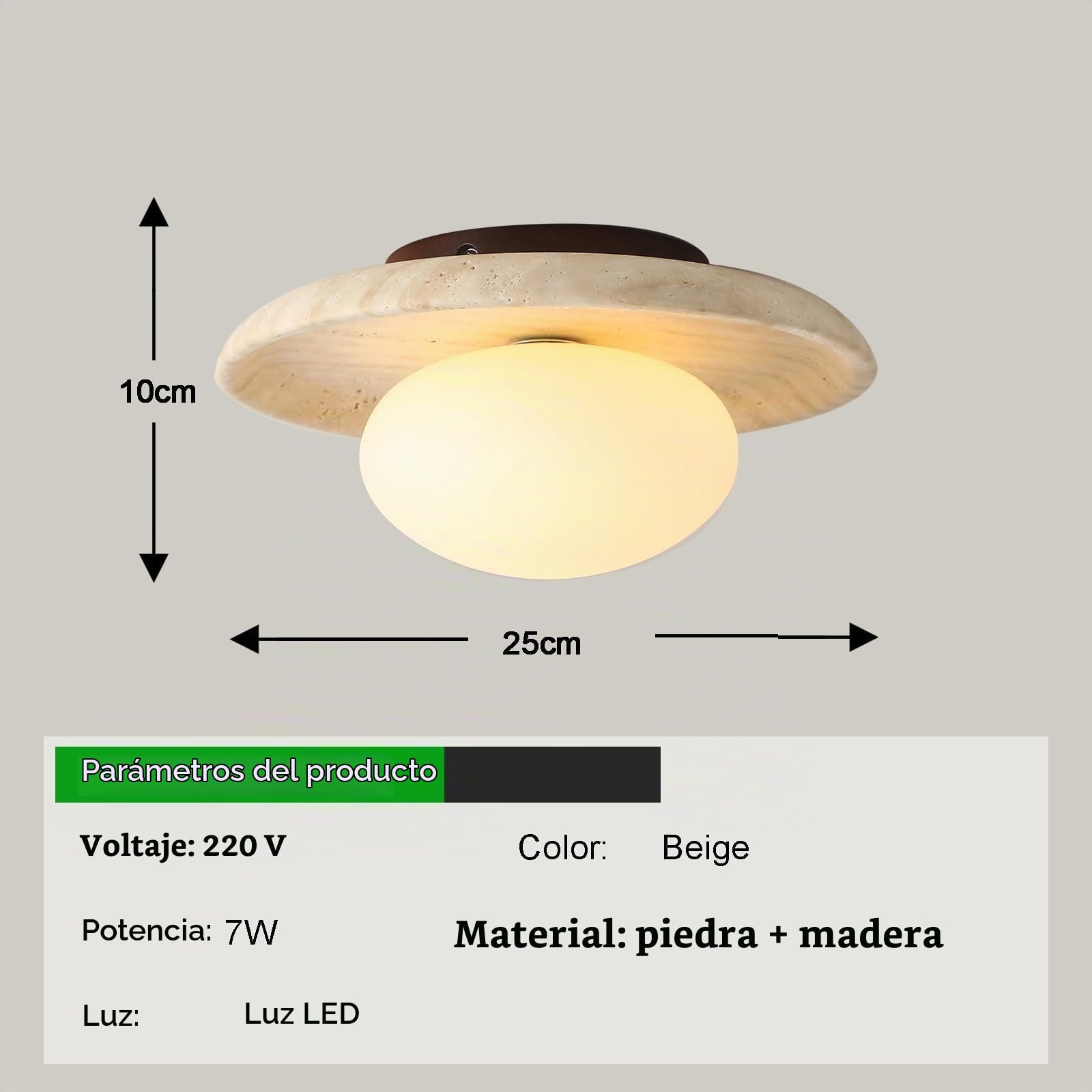 7W25cm Lámpara de techo de mármol y piedra natural amarilla estilo japonés Wabi-sabi de lámpara de techo redonda de madera y travertino natural iluminación de techo pasillo cocina balcón baño