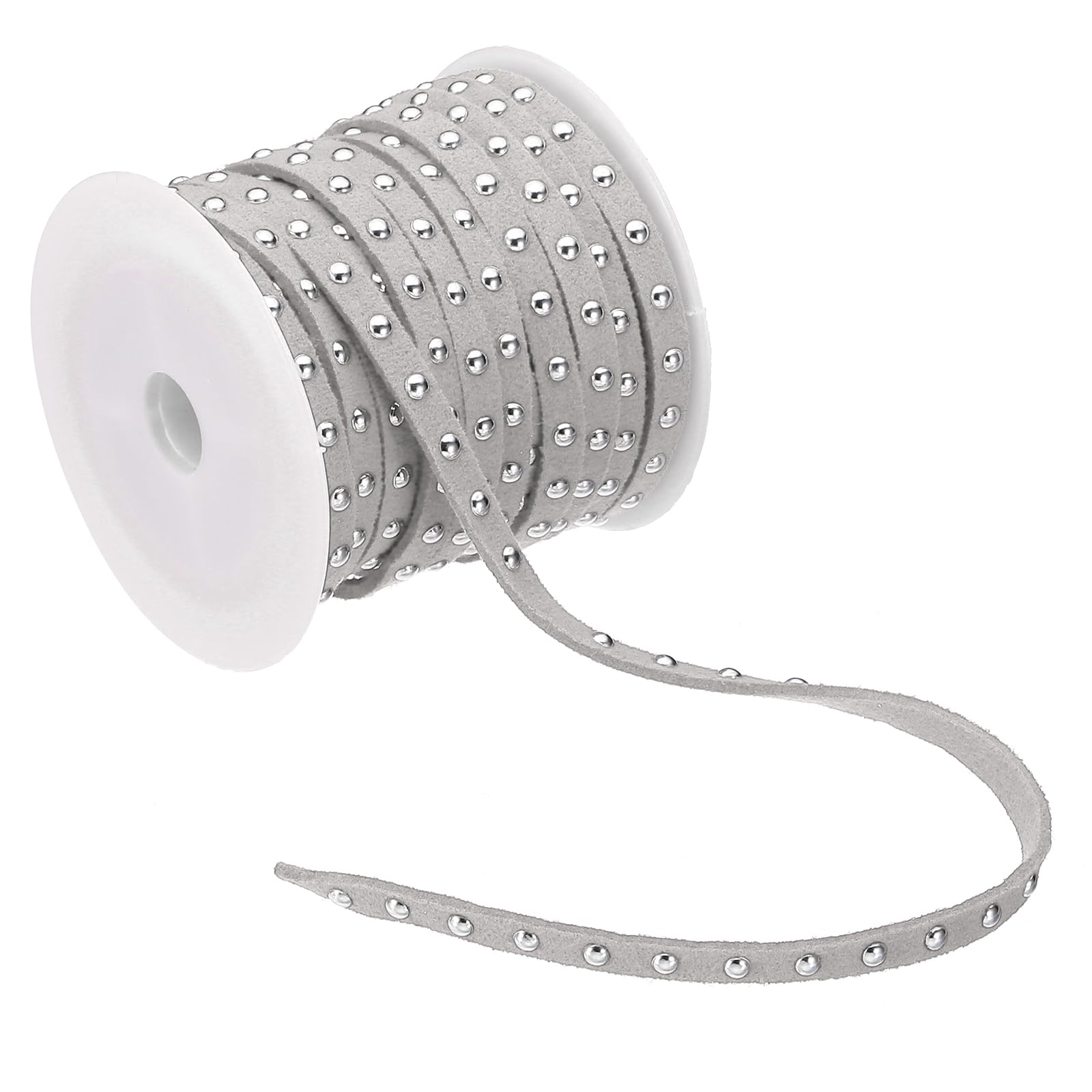 PATIKIL 16.4ft Studded Faux Suede Cord Rope for Jewelry Making, 5mm Micro Fibre Flat Leather Lace Beading String Ribbon with Rivets, Gray Silver