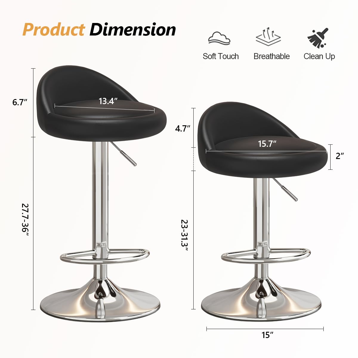 Set di 4 Sgabelli da Bar Regolabili, Sgabelli Girevoli Moderni ed Ergonomici con Schienale per Bancone Cucina, Rivestiti in Pelle PU con Schienale Basso