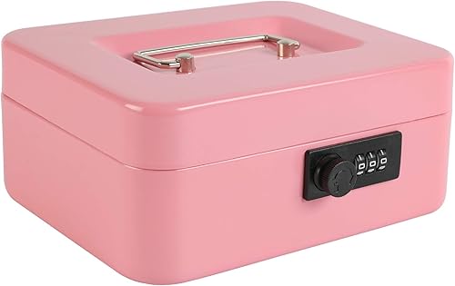 xydled Caja fuerte de acero con cerradura de combinación, caja fuerte para dinero con bandeja extraíble para monedas, tamaño mediano, 7.87 x 6.30 x