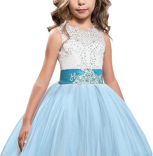 Miniatura 2 de Vestido largo de encaje de princesa, para comunión, vestido de tul, vestido largo con diseño de flor de encaje, para eventos formales para niñas