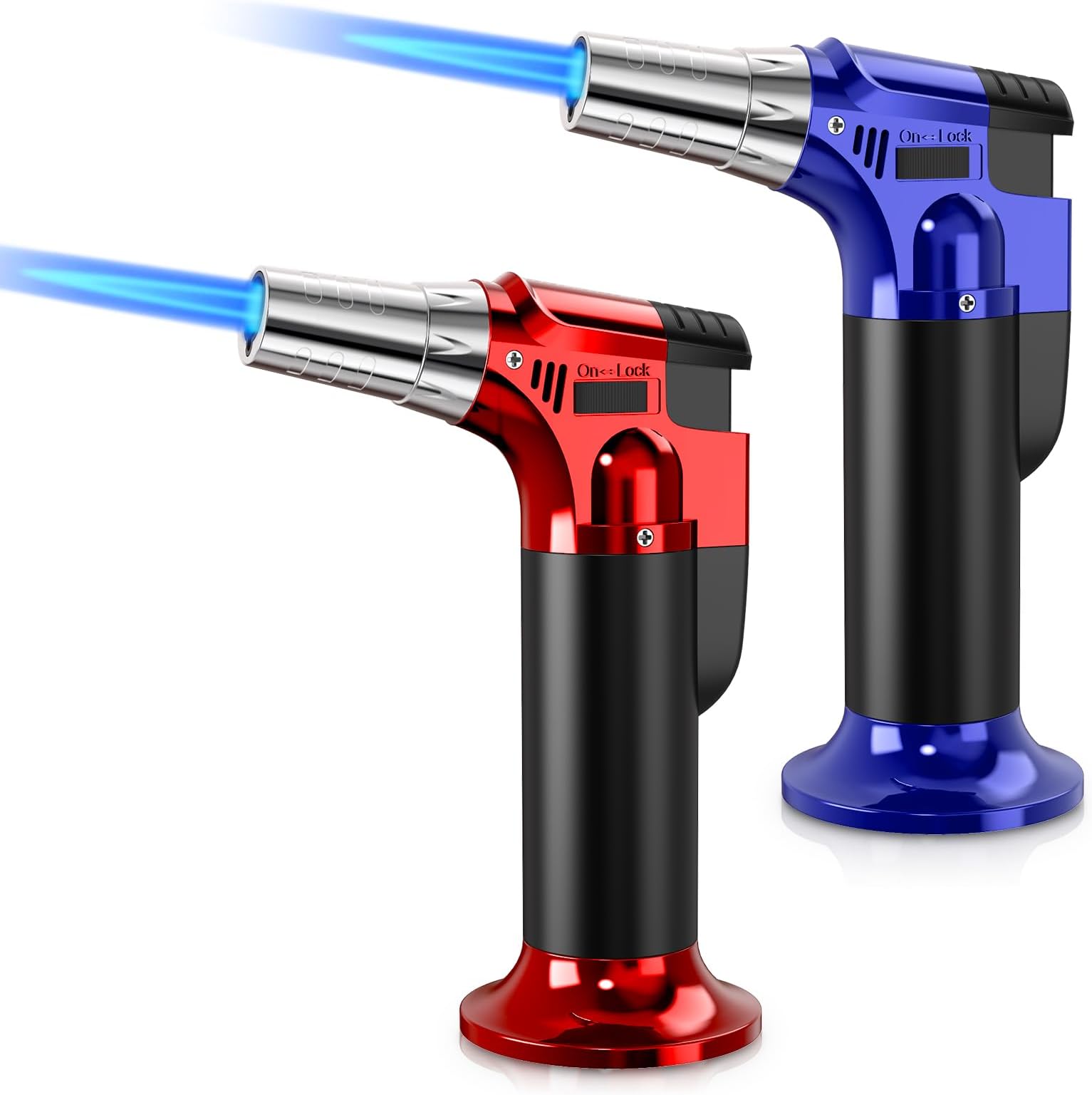 2 Pack Torch, Butane Torch Refillable, KitchenTorch for Cooking with Safety Lock & Adjustable Flame for BBQ, Creme Brulee, Baking, Crafts(Butane Gas not Included) (Red/Blue)