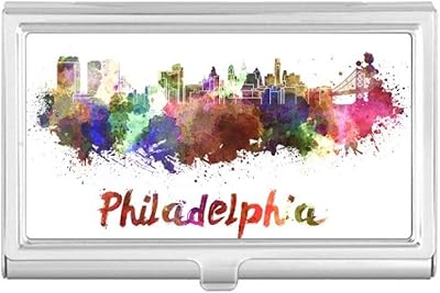 Philadelphia America City Watercolor Business Card Holder Case Pocket Box Wallet