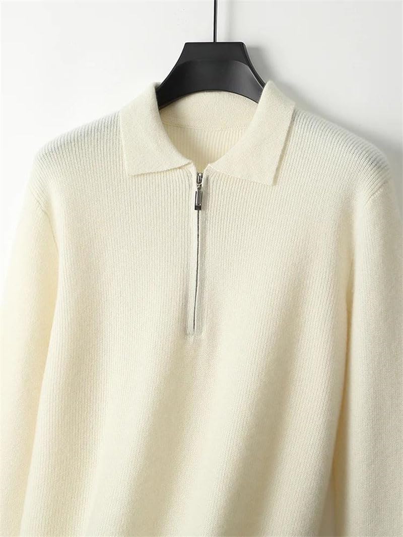 Men's Wool Sweater Polo Collar Zippers Pullover Business Casual Warm Jumper Top
