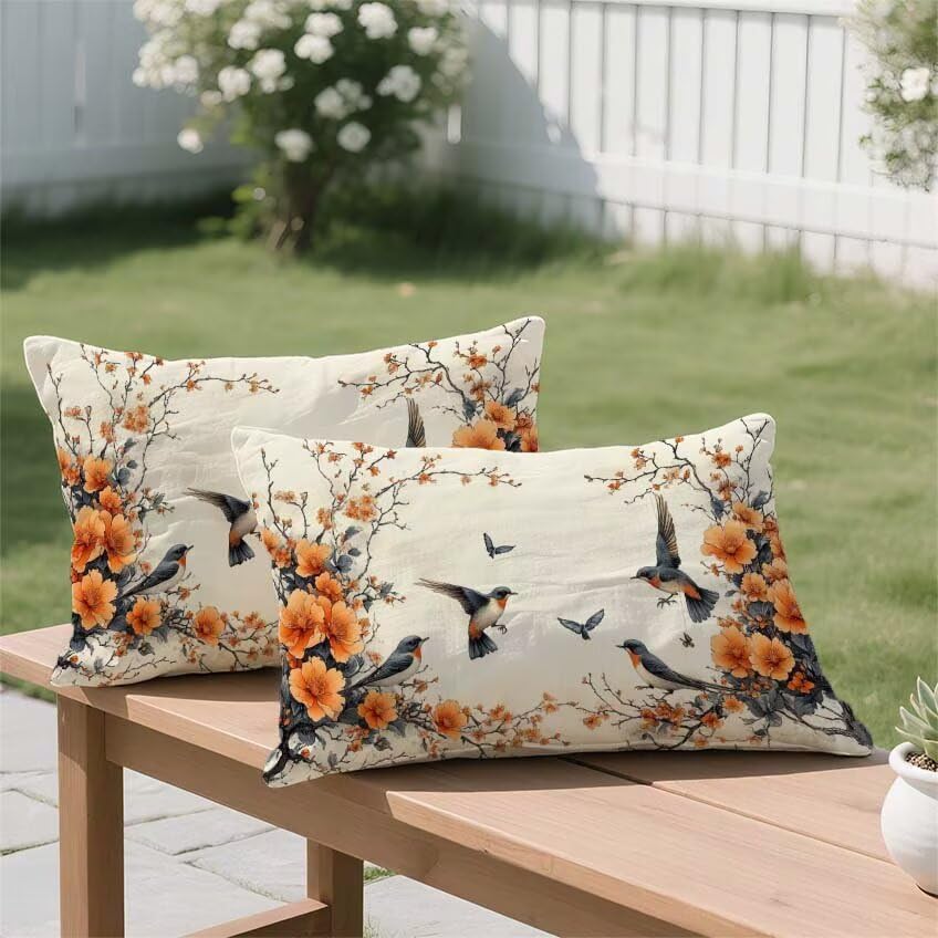 Housse coussin exterieur fleur 60x90 lin impermeable orange