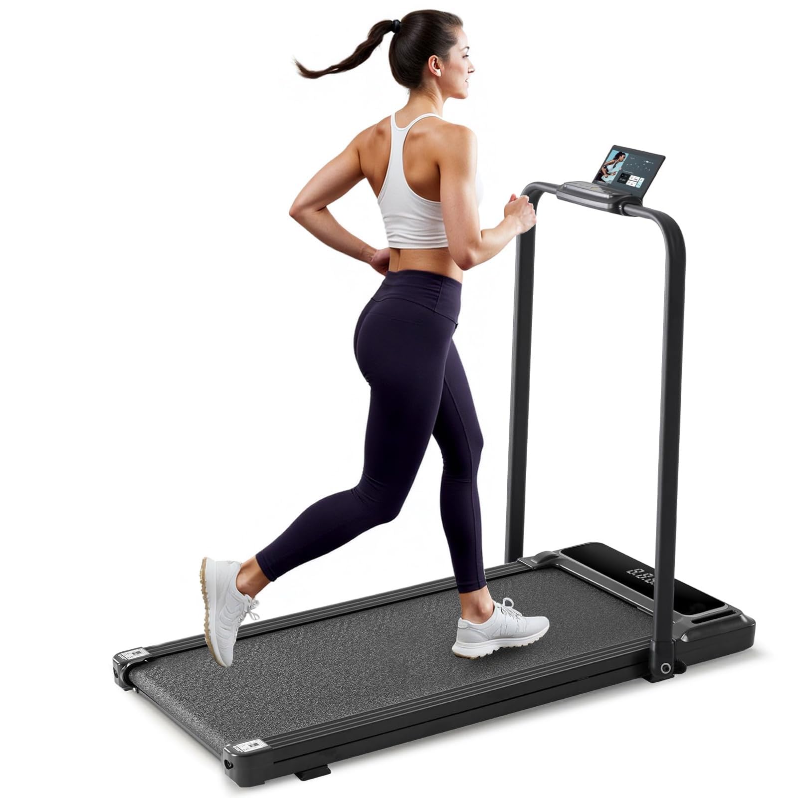 Walking Pad Under Desk Treadmill, Portable Compact Electric Walking Treadmill with Remote Control for Home Office, Quiet Fitness Machine Black(with handle) With Handle