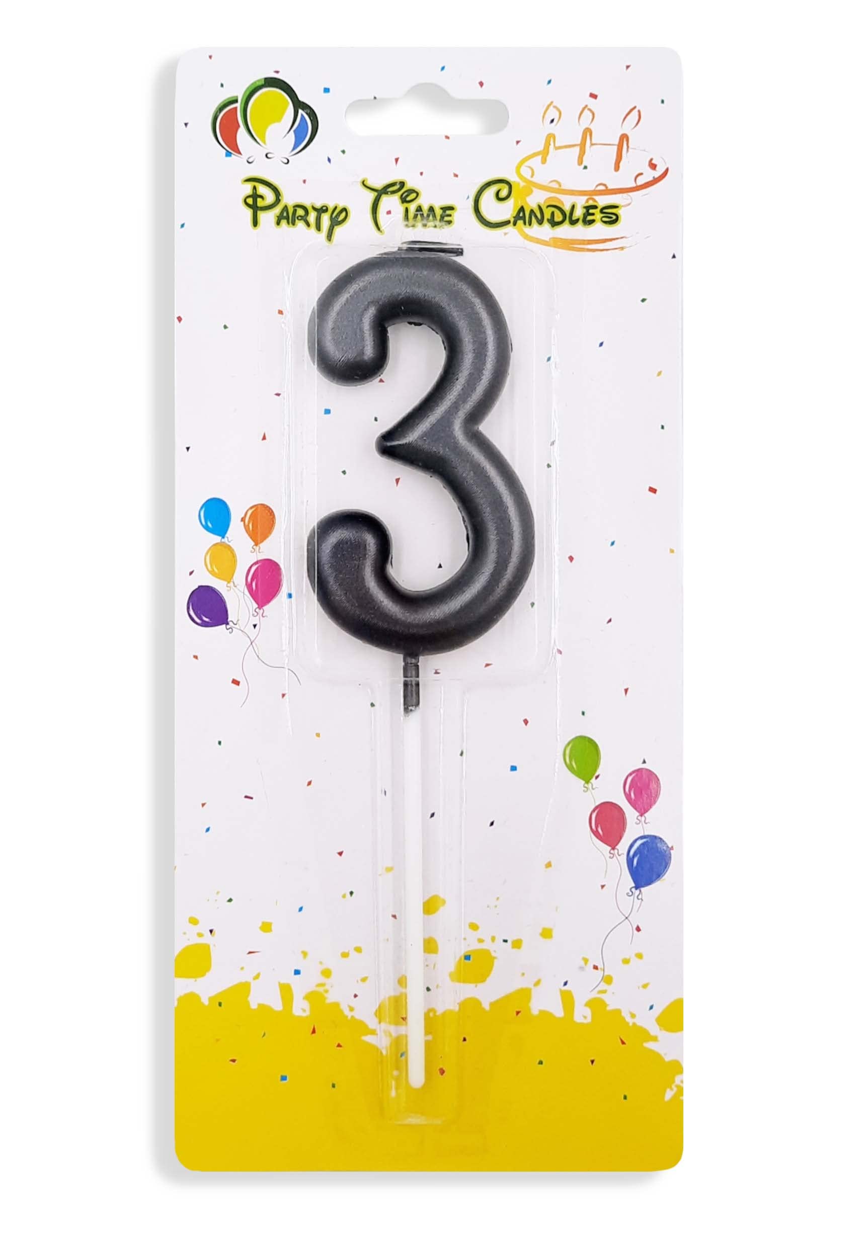 PARTY TIME - #3 Black Birthday Number Candles, Matte Numeral Candles Cake Topper Decoration for Birthdays, Weddings, Reunions and Theme Party