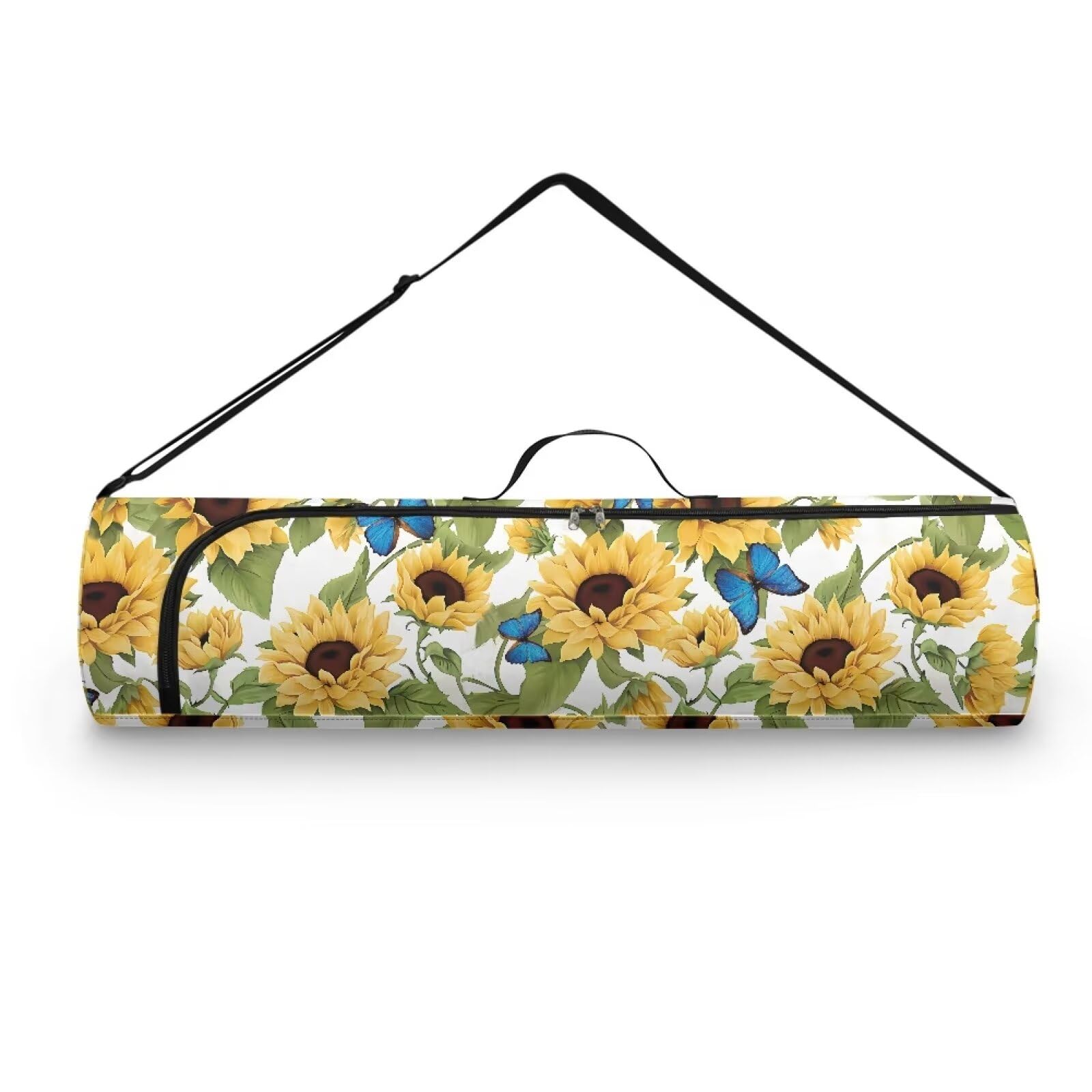 Pzuqiu Butterfly Sunflower Yoga Mat Bag for Women & Men Travel Yoga Gym Bag for Thick Exercise Yoga Mat Full-Zip Yoga Mat Carrier Bag for Class Workout Park with Adjustable Strap