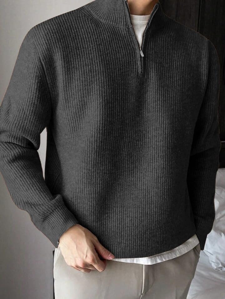 Image of ColorChakra High Neck Woollen Sweater for Mens Half Zip Wool Cardigan Plus Size M to 5XL
