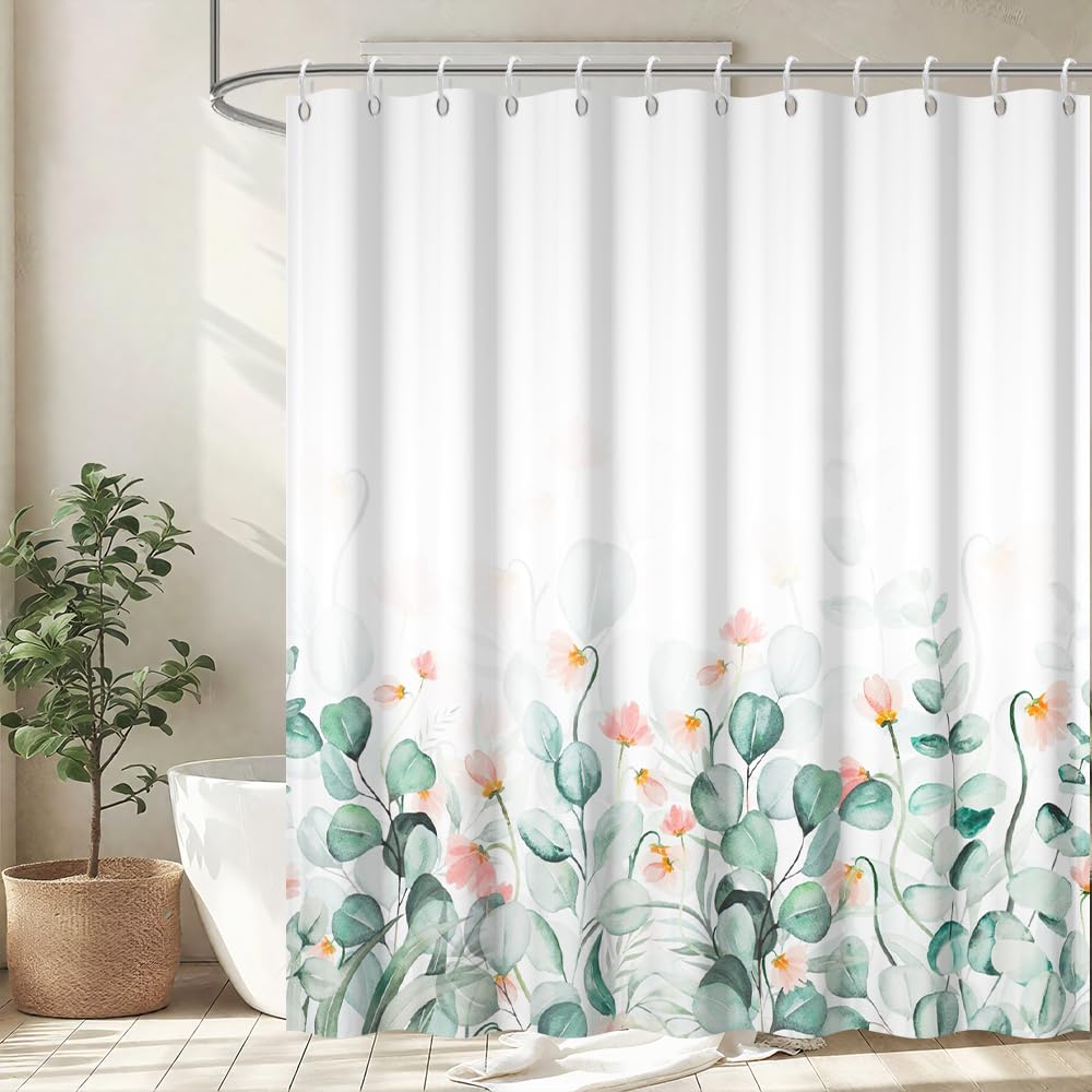 Cortina de Ducha de Hoja Eucalipto, Cortinas de Ducha Verde Oro Abstracto Planta Cortinas de Baño Antimoho Impermeable Lavable Tejido de Poliéster Cortina Ducha con 12 Ganchos 120x200cm — view 29