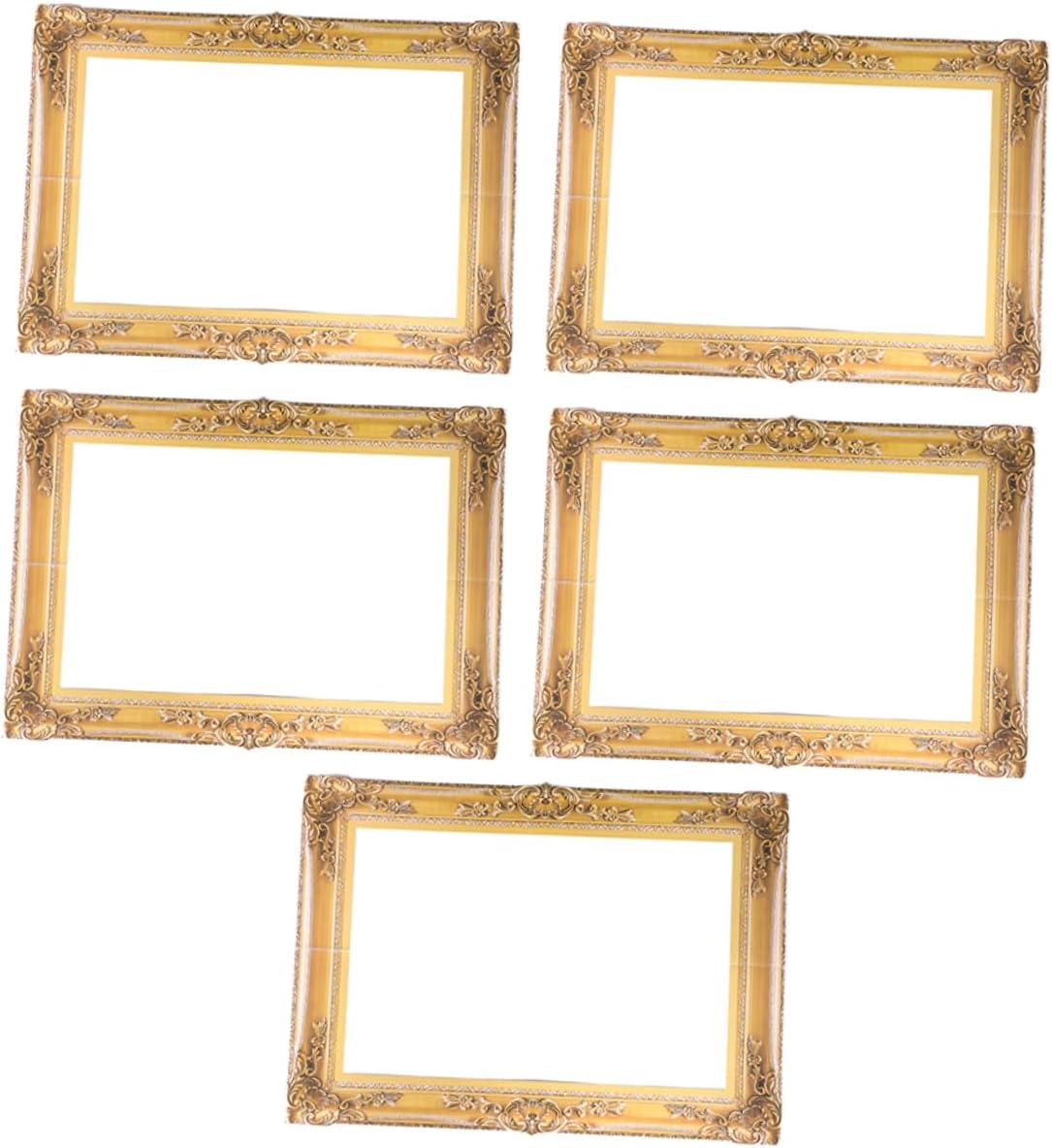 HEALLILY Gold Photo Frame Props Set 5Pcs Paper Vintage Style Diy Photo Booth Frames for Wedding Family Party Photography 18.70X13.58In