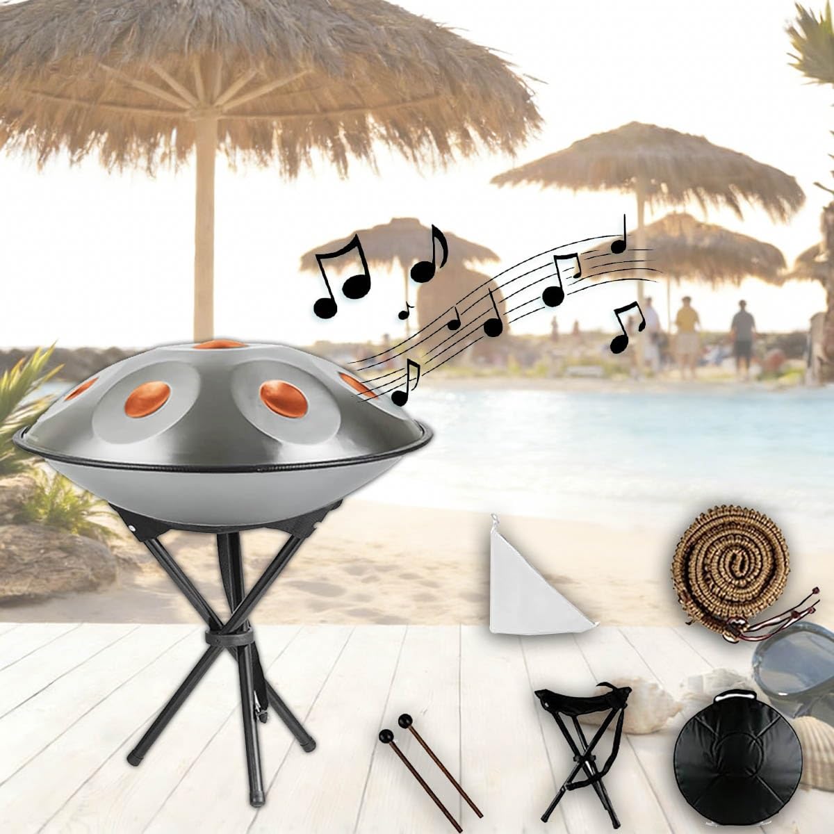 Strumento a Percussione 22 Pollici Re Minore – Handpan con 432Hz/440Hz, 9/10/12 Note, Handpan Drum con Borsa Morbida, Tamburo in Acciaio per Meditazione e Yoga(Argento,432HZ/9Note)