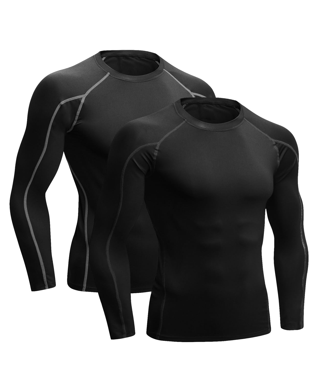 Niksa 2er Pack Herren Kompressionsshirt Funktionsshirt Langarm Sportshirt Fitnessshirt Männer Atmungsaktiv Laufshirt für Running Jogging Gym