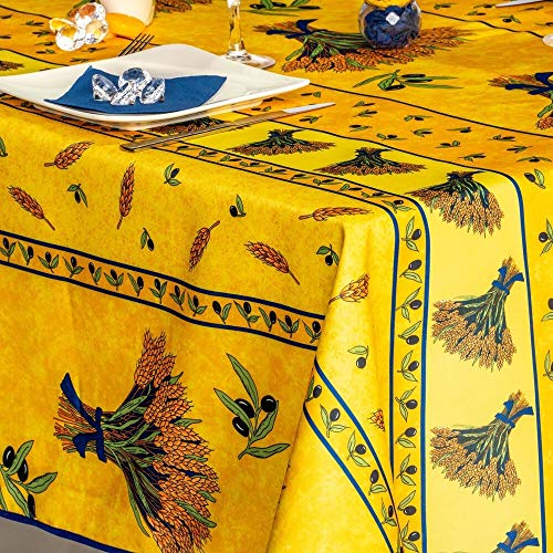 Mantel Rectangular Resistente a Las Manchas - Resistente a Las Arrugas y 100% poliéster - Amarillo - 240x150 cm - Bouquet de Blé - 6/8 Cubiertos - Interior o Exterior Cover
