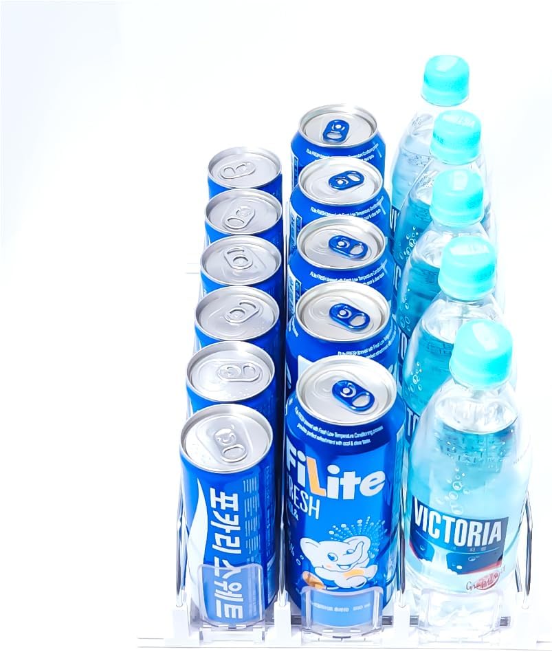 automatic beverage sorting Can Organizer Dispenser for Refrigerator (3 rows, 6 rows mixed type, 18 units stored) 9.9(W) x15(D) x3.1(H) inch, Large, Transparency, SMIUDRM18