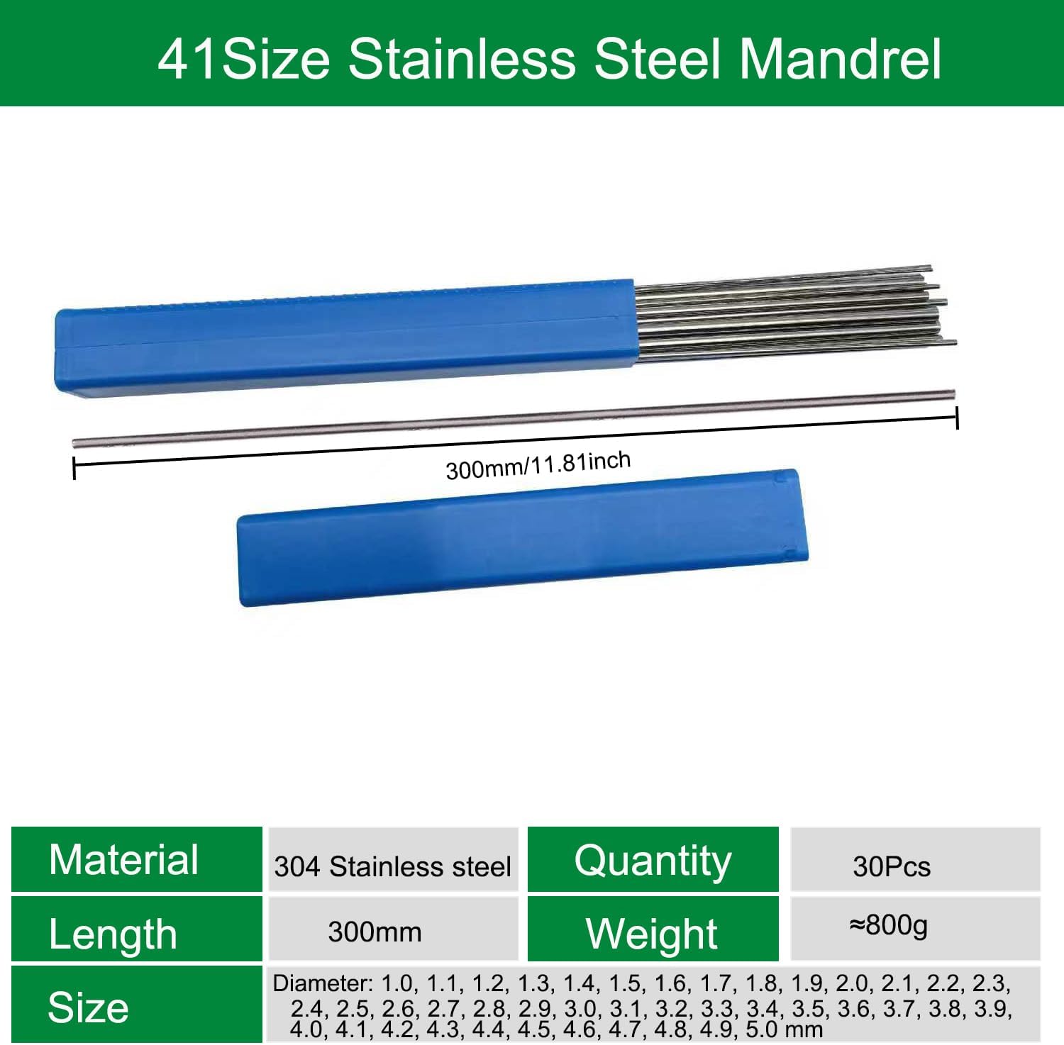 41Pcs Set Wire Core Stick Roll Mandrel 300mm Jewelry Golden Making Tool Stainless Steel Coil Forming Rod