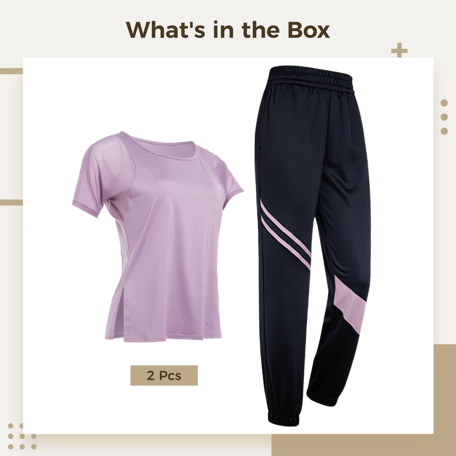 Tenue de pilates pour femme, ensemble 2 pièces XXL en noir et, pantalon extensible évacuant l'humidité et t-shirt à manches courtes avec taille élastique, Multiples, taille unique