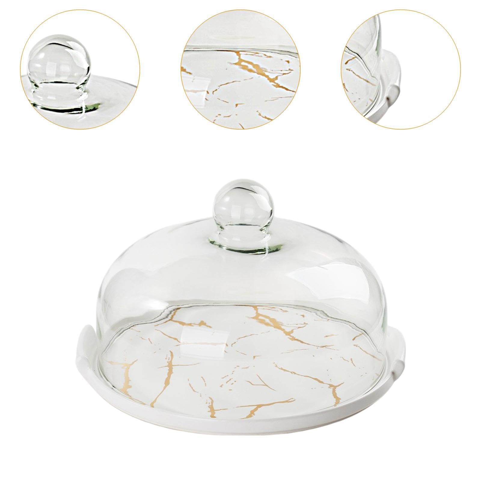 Alzata per Torta in Ceramica, Vassoio Rotondo per Torta con Coperchio, Elegante Piatto Da Esposizione per Dessert, Bianco