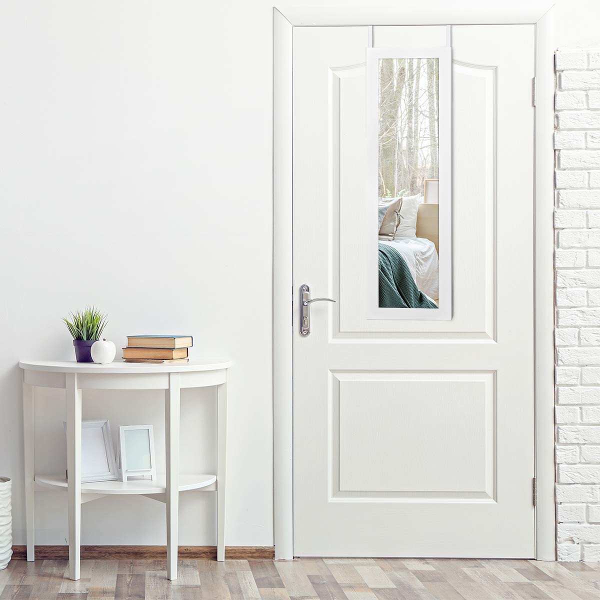 COSTWAY Espejo Joyero de Pared, Armario para Joyas con Espejo de Cuerpo Entero y Tira de luz LED, Armario Joyero Interior Montado en Pared/Puerta, Organizador de Almacenamiento para Pendiente