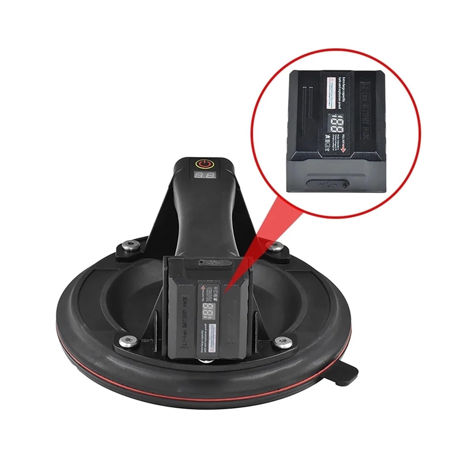 Ventosas de vidrio, Ventosa de vacío eléctrica 8 pulgadas, herramientas elevación pesadas LED goma doble capa for baldosas cerámica para azulejos, parabrisas, ventanas(Black-2 Batteries)