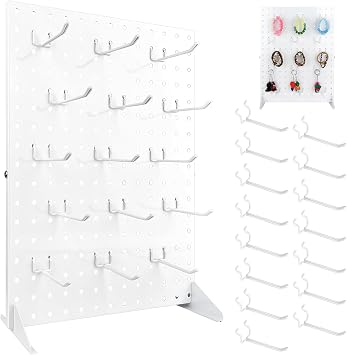Metal Pegboard Display Stand with 15 Peg Hooks for Craft Shows & Fairs, Jewelry Retail Display Rack for Selling Accessories,Display Stands for Earring,Pin Stands,Retail Vendors17*13inch,White