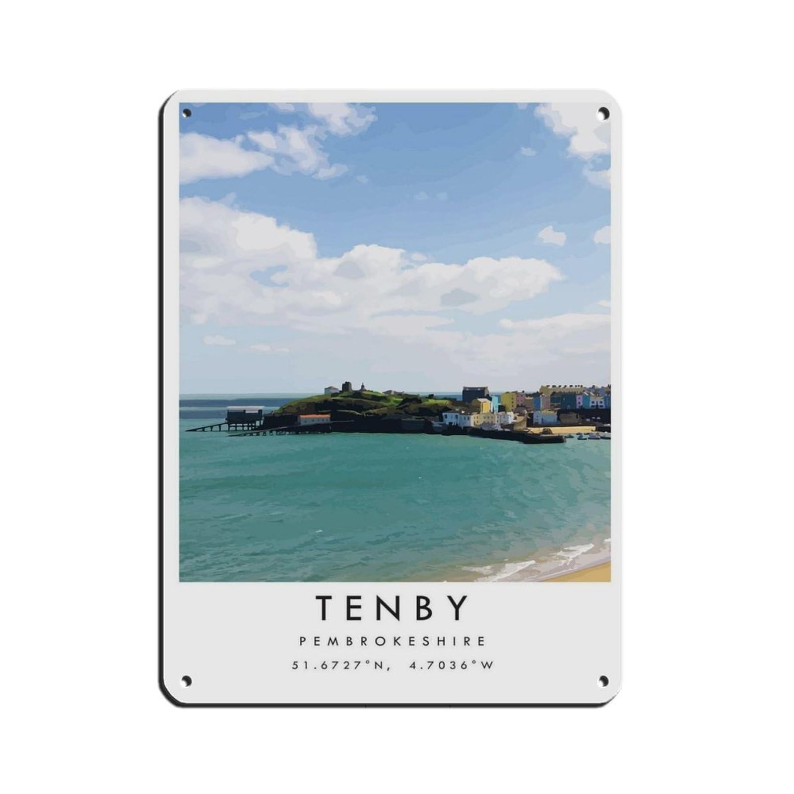 Tenby Travel, Colourful Wales Travel Poster Tin Sign Vintage Metal Pub Club Cafe Bar Home Wall Art Decoration Poster Retro 12x16inch(30x40cm)