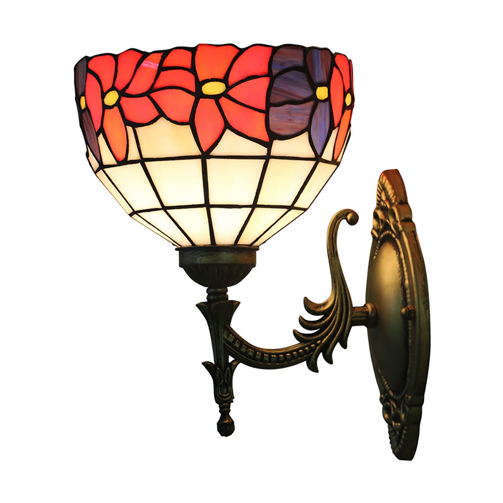 NHPJFDC Tiffany Wall Sconce, Rustic Victorian Style Colorful/Sunflower/Tulip Flower Multiple Models Stained Glass Tiffany Wall Lamp For Bedroom Bathroom Hallway, E27