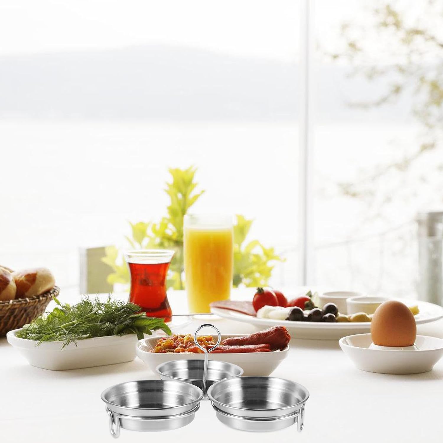 304 Stainless Steel Sauce Dishes Set with Hanging Rack, Thickened Small Dipping Bowls for Condiments and Hot Pot, Reusable Food Containers for Kitchen and Dining, 3pcs Serving
