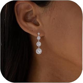 Dainty Dangle Earrings for Women,3-Tier Cubic Zirconia Imitation Diamond Drop Earrings Gold Plated Earrings Bridemaid Wedding Prom Jewelry Gifts