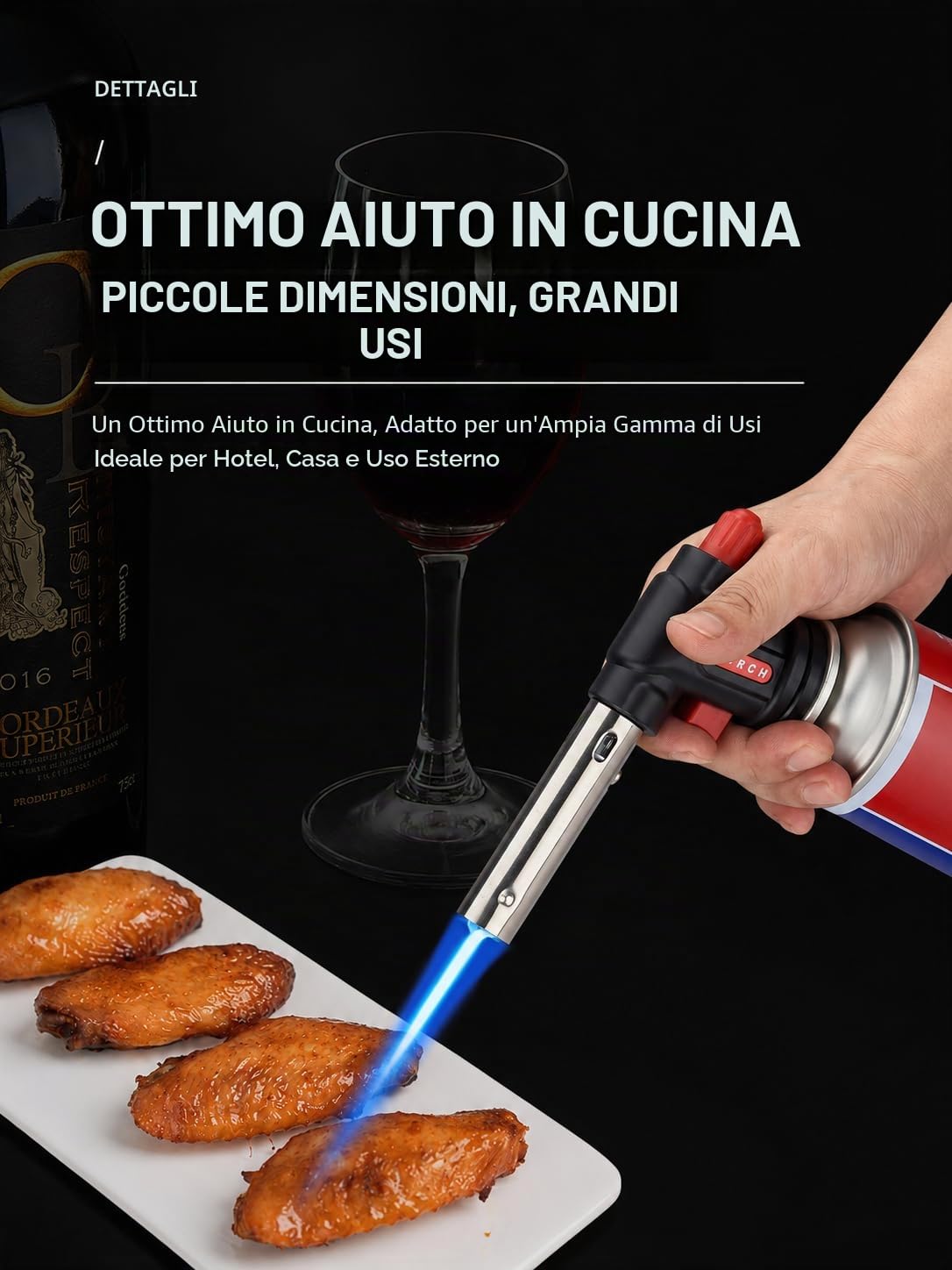 Bruciatore a Gas, Cannello per Saldatura Portatile, Fiamma Ossidrica da Cucina, Pistola Gas Professionale, Modalità di Accensione Elettronica, 1300 ℃