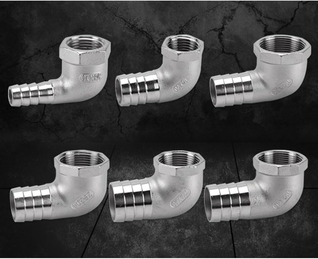 Stainless Steel Elbow Union, Female Thread Pagoda Elbow, 8mm 10 12 14 15 20 25 32 40mm Hose Barb × 1/4" 3/8" 1/2" 3/4" 1" Female Thread 304 Stainless Steel Elbow Pipe Fitting, 1PCS(1/2" 20mm)