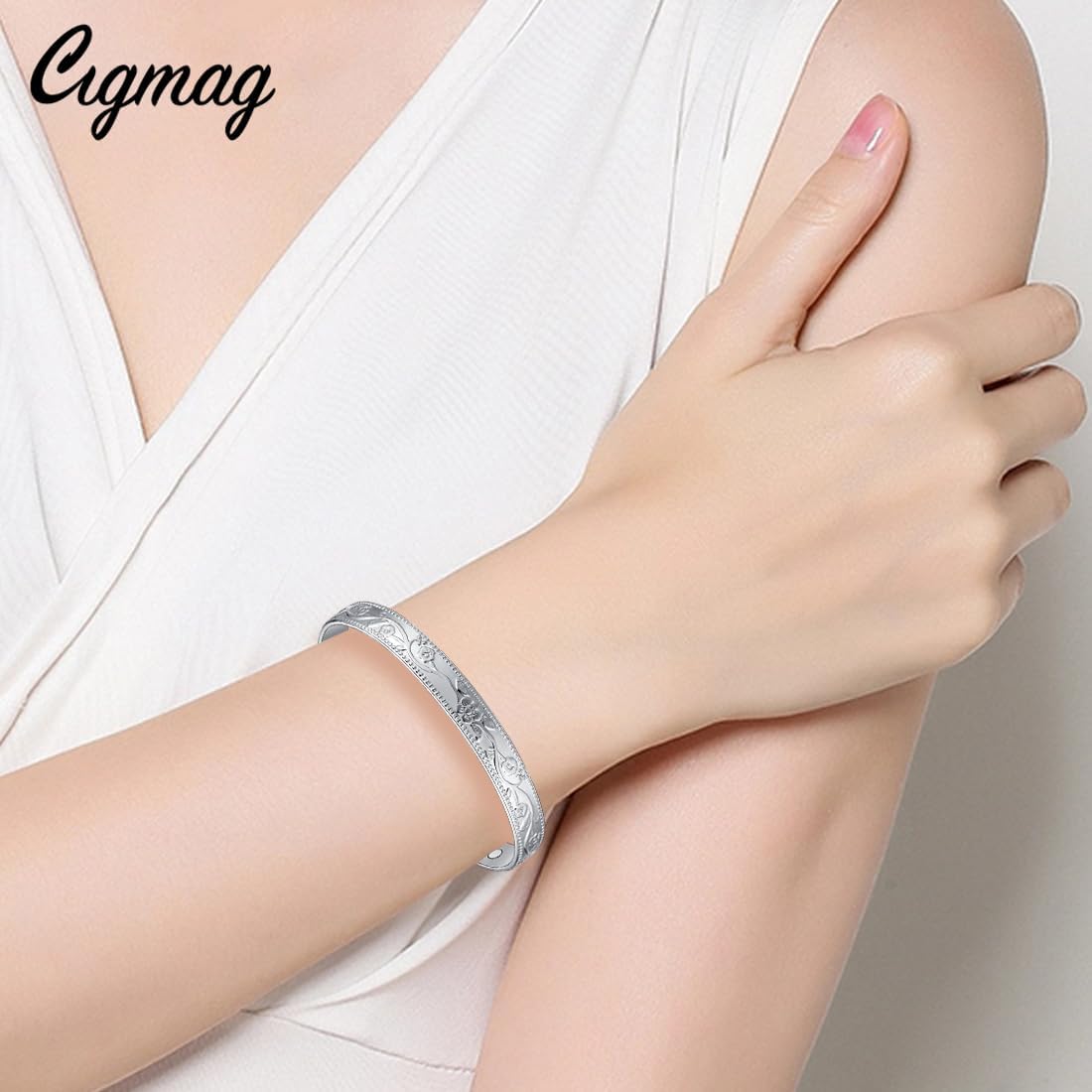 2PCS Copper Bracelets for Women Pure Copper Bracelet Cuff Bangle Strength Magnets Adjustable (Silver) - Image 9