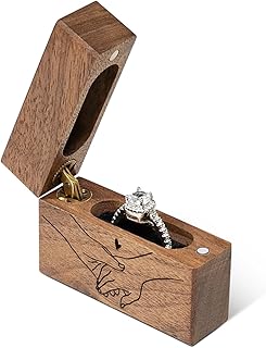Wislist Wooden Engagement Ring Box Small Slim Flat Ring Case for Proposal,Wedding (Hand in hand)
