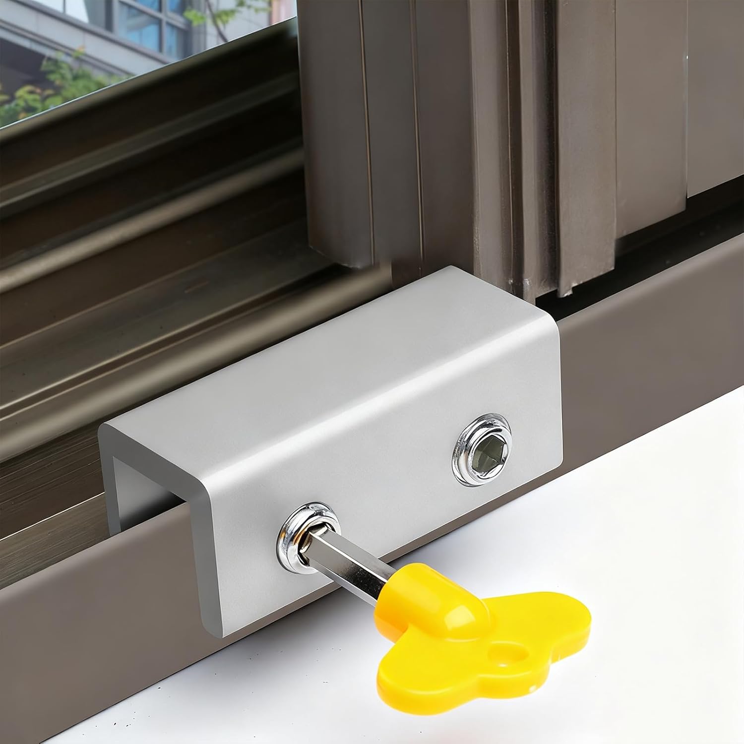 Sliding Window Locks 1 Pack with Key, Adjustable Security Window Lock for Vertical/Horizontal Sliding Windows & Doors, No Drill Installation, Child & Home Safety