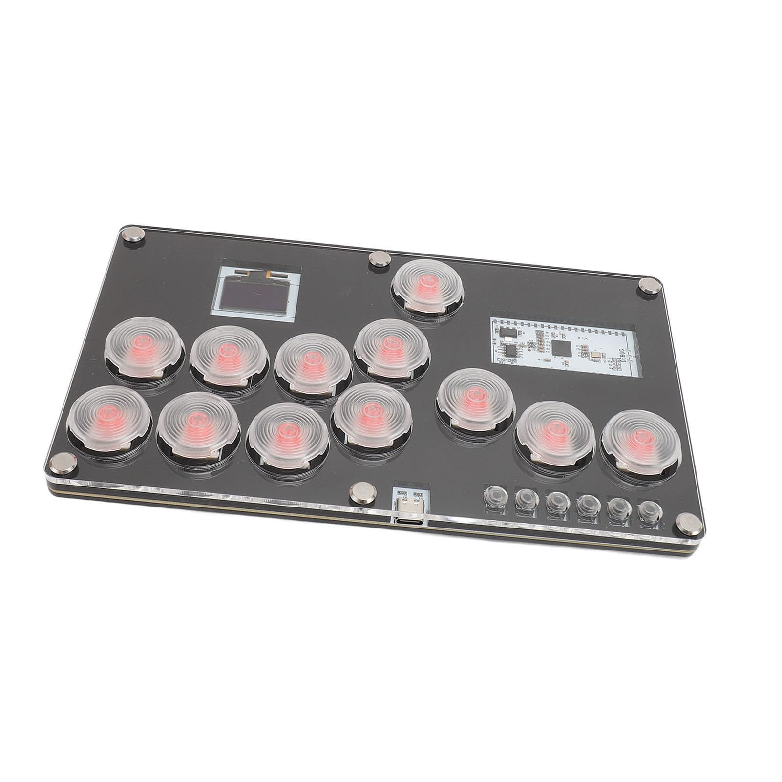 Hidyliu Controller con Tutti i Pulsanti con e RGB Personalizzato per Giochi di Combattimento e PC, Mini Tastiera Sostituibile a Caldo con 12 Tasti e Struttura in Acrilico