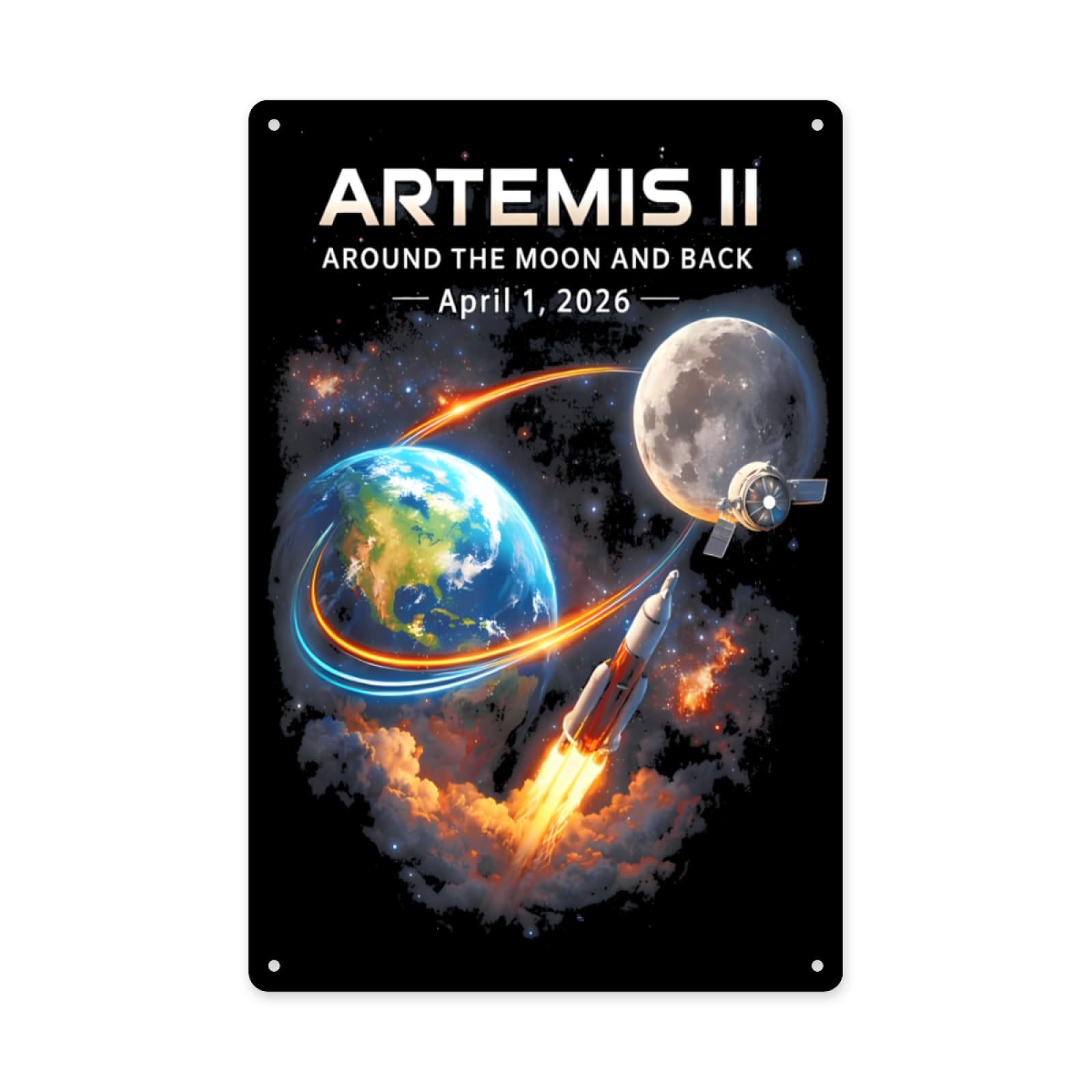 Tin 1 Artemis Ii 2026 Rocket Launch Mission To The Moon 2 Vintage Tin Sign Metal Wall Art 8X12 Inch Decorative For Home Bar Cafe Farmhouse Decor