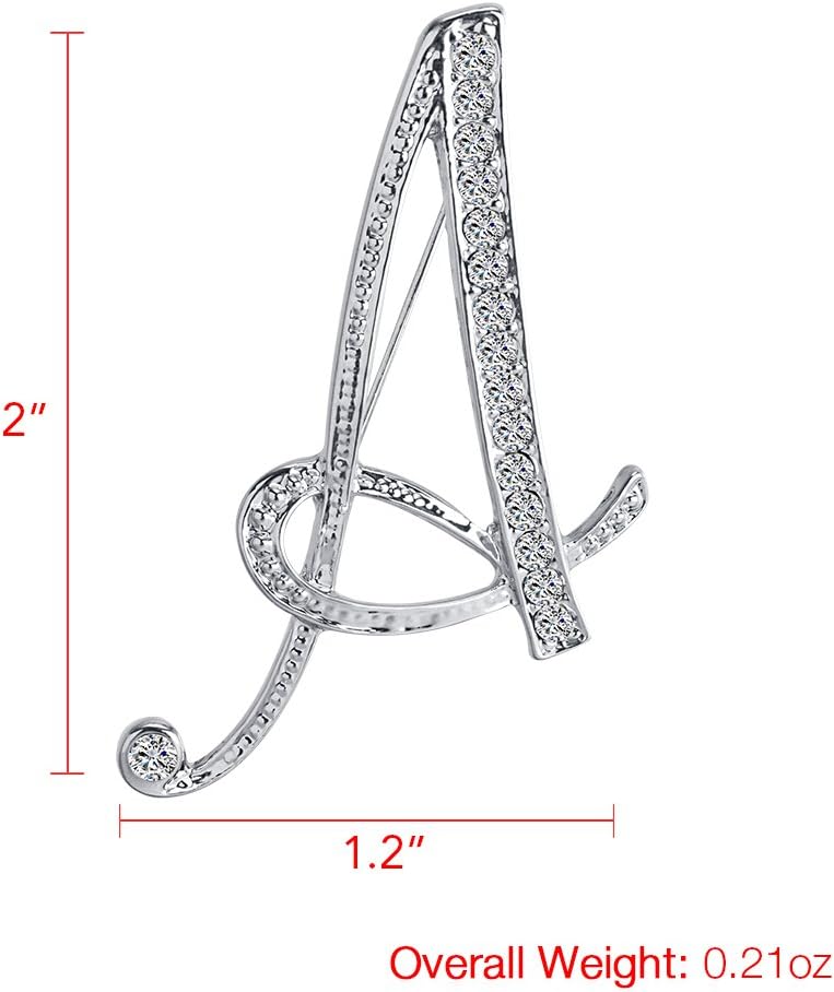 A-Z 26 Letters Pins Brooches Silver Plated Metal Broaches Pins-Clear Crystal Initial Breastpin