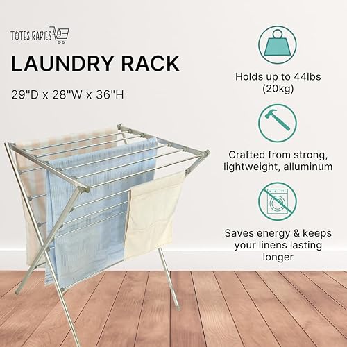 Miniatura 2 de TOTES BABIES Tendedero Plegable de Aluminio Premium para Secar al Aire Ropa, Toallas y Ropa de Cama, Fácil Montaje, Ahorro de Energía, 12 Rieles,