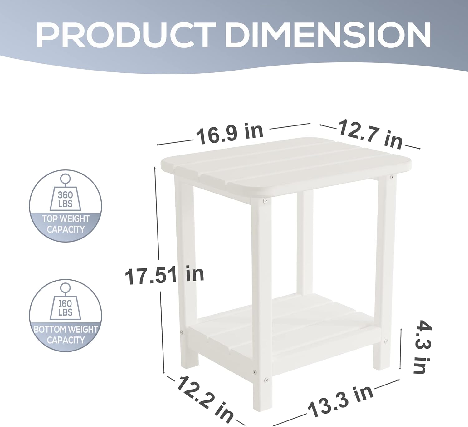 Sundale Outdoor Adirondack Side Table, Patio All Weather Small End Table HDPE Water Resistant 2 Tier Rectangular Outside Table for Pool, Garden, Beach, White