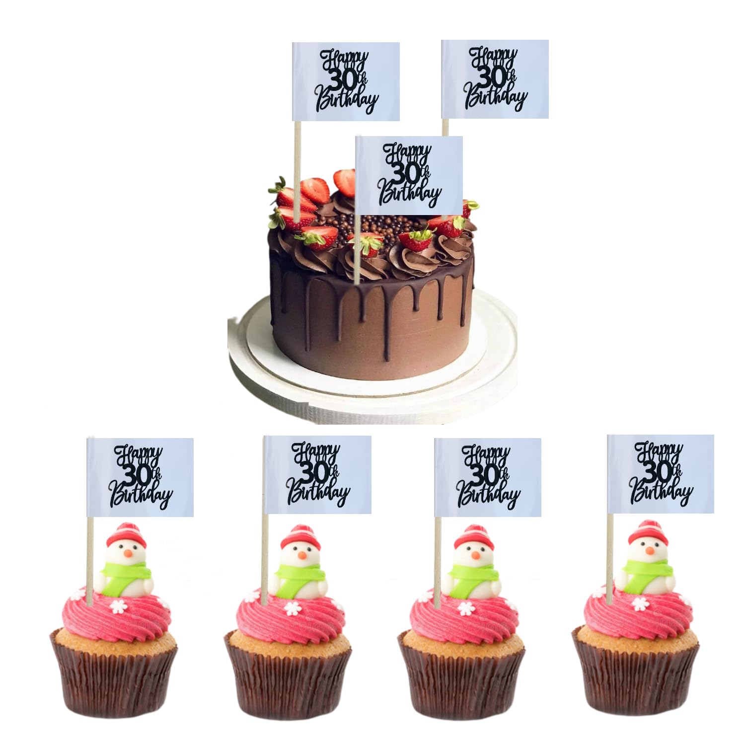 Photo 1 of 100 Pcs Happy 30th Birthday Black Cupcake Flags Mini Cheers to 30Years Birthday Party Theme Toothpick Stick Flags Happy 30th Birthday Anniversary Cupcake Toppers Cocktail Food Flag Decorations
