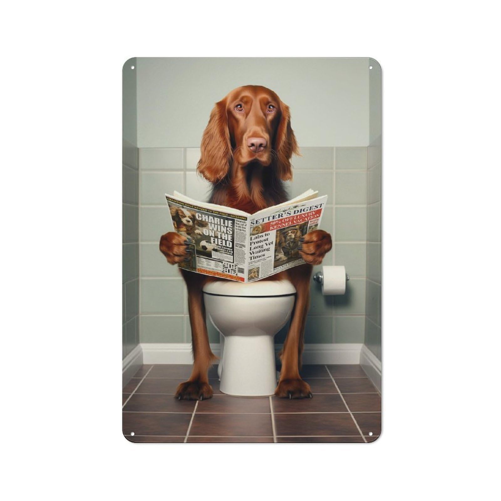 Junmoney Irish Setter On The Toilet Tin Sign 30X20cm With For Bar Or Restaurant, Retro Decor, For Garage, Workshop And Man Cave Decoration
