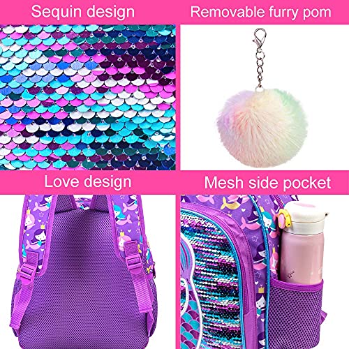 Mermaid Backpack For Girls, 12" Toddler Sequin Kids Bookbag, Cute Animal Preschool Kindergarten Schoolbag #TOP4