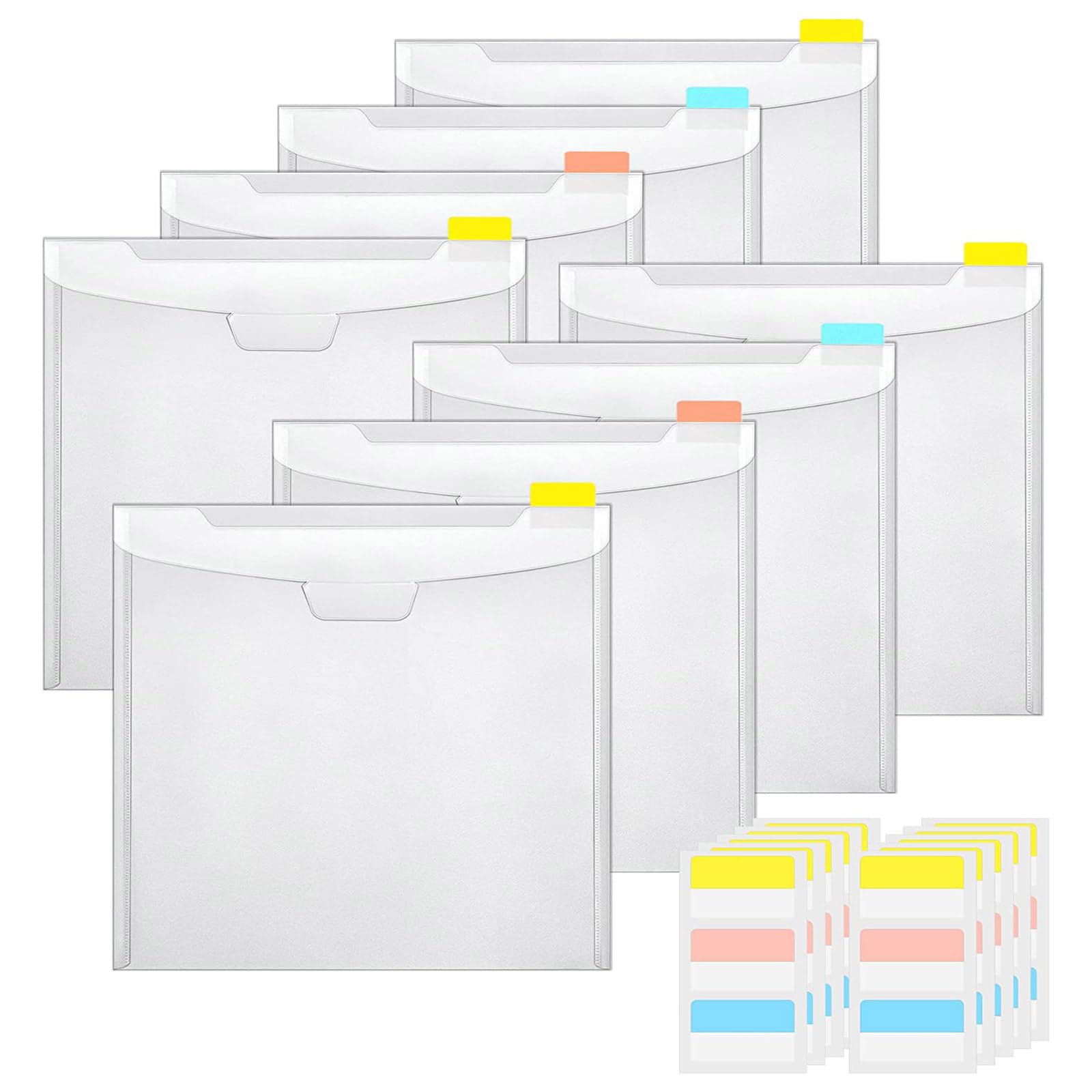 Tsophreniq 10Pcs Scrapbook Paper Storage Organizers With/without Buckle Design Scrapbook Storage with 30 Large Sticky Indexes Tabs Paper Pouch