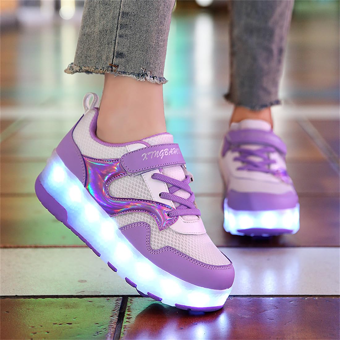 Unisex Kinder LED Licht Schuhe mit Doppelrad Rollen,Mit Flügeln USB Wiederaufladbar, Outdoor Sport Gymnastik Running Sneaker
