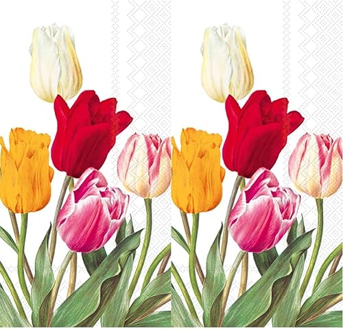 Miniatura 1 de Boston International IHR - Servilletas de papel de 3 capas para invitados, 8.5 x 4.5 pulgadas, tulipanes blancos (paquete de 2)