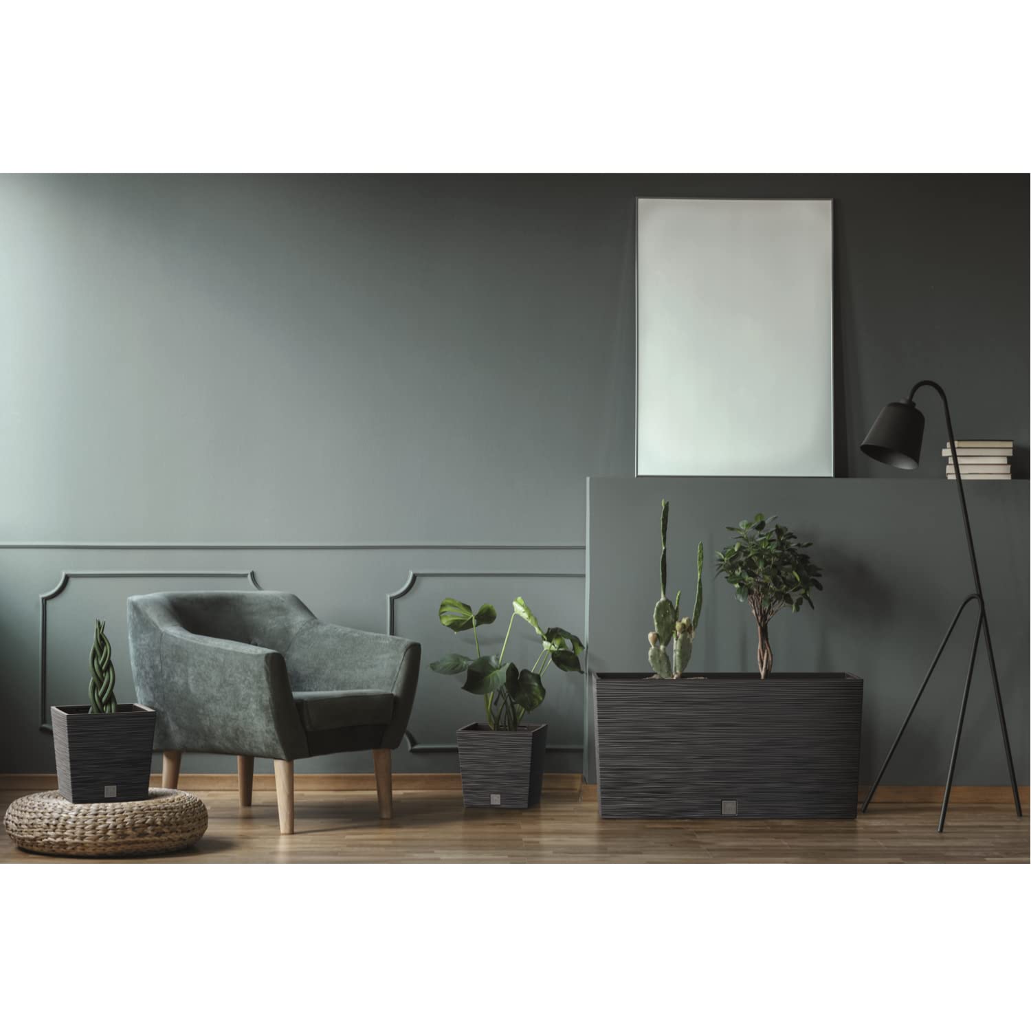Prosperplast Furu Case Middle Jardinière rectangulaire en plastique avec pot intérieur pour l'intérieur et l'extérieur Anthracite 77 x 23,5 x 41 cm