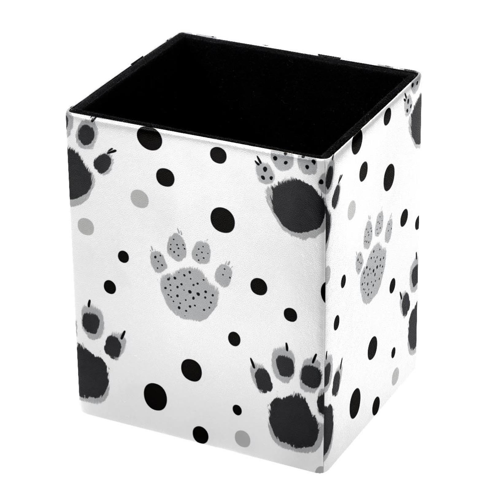 FWJZDSP Desk Pen Holder, Grey Cat Paw Polka Dots Pencil Organizers, Pencil Holder Pencil Case Cup Pencil Bag for Desk Office Pen Case for School