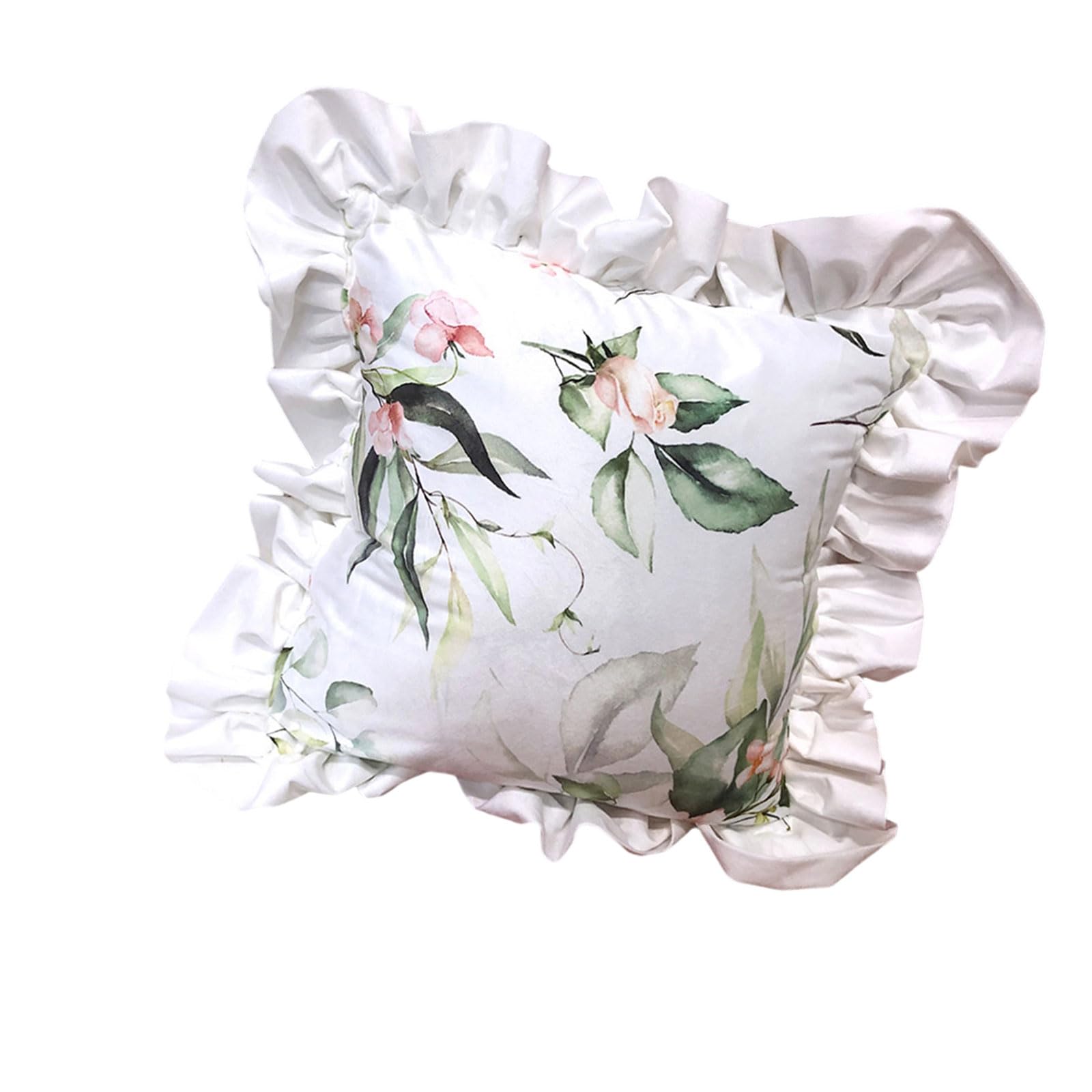 NUEAYMS Ruffled Trim Throw Pillow Case Dutch Velvets Fabric Nordic Flower Pattern Washable Cushion Cover for Sofa Bed Decoration Nordic Cushion Cover