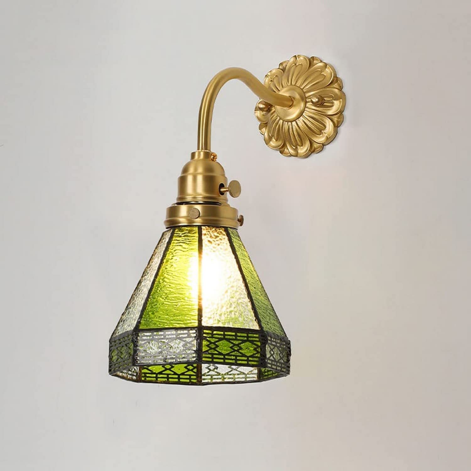 HPTHLY Wall Light - Brushed Brass Wall Lighting With Switch Glass Shade E27 Wall Sconce Japanese Indoor Bedside Study Reading Wall Lights Bathroom Vanity Wal(Glass-D)